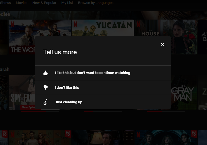 select one the three options why you are removing an item from continue watching