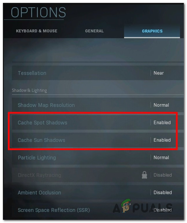 Disabling Cache Spot Shadows & Cache Sun Shadows