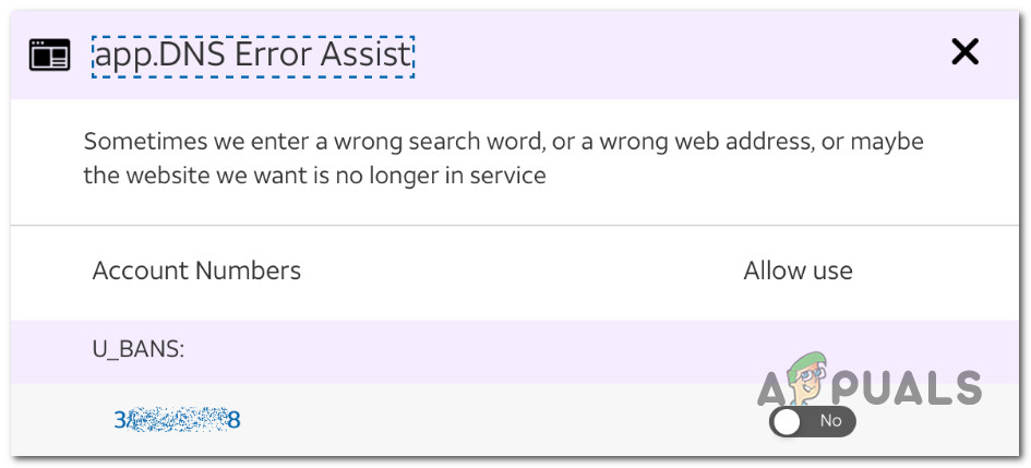 Disable the DNS error assist