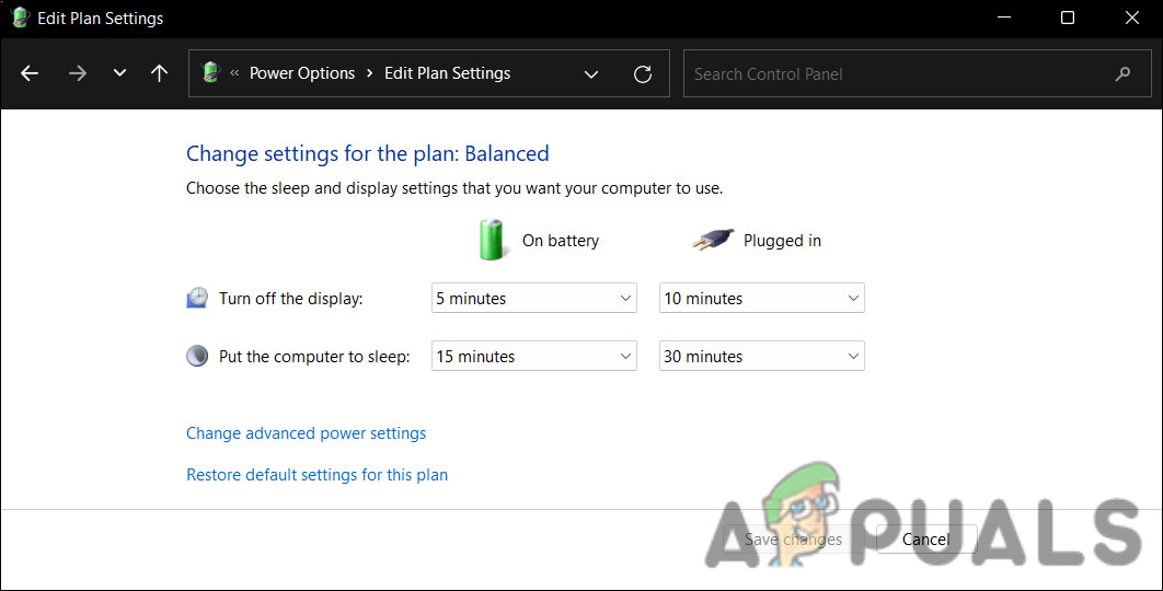 Edit the power plan settings