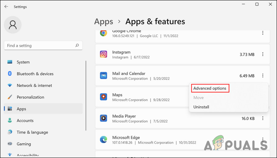 Access the Advanced options