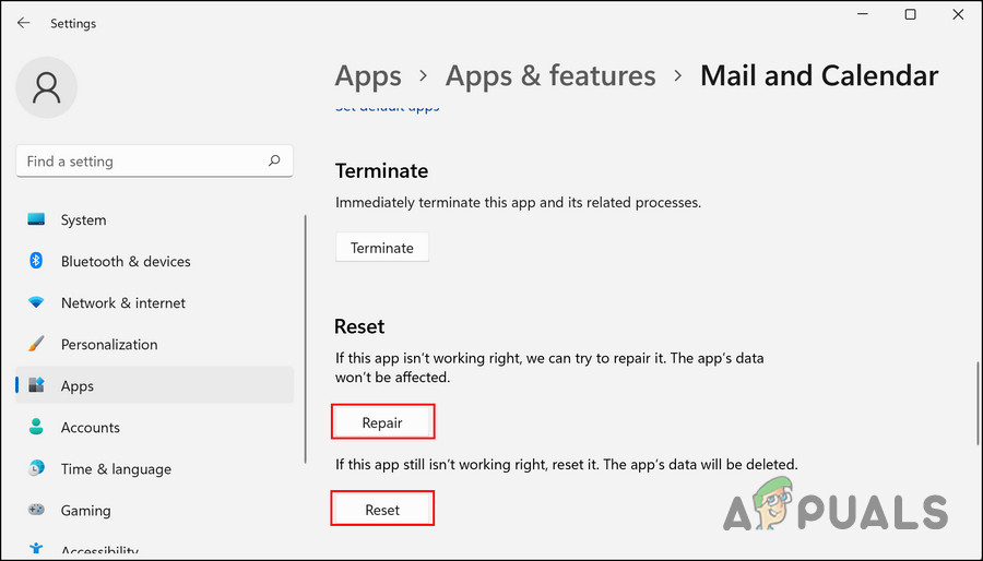 Repair or reset the app