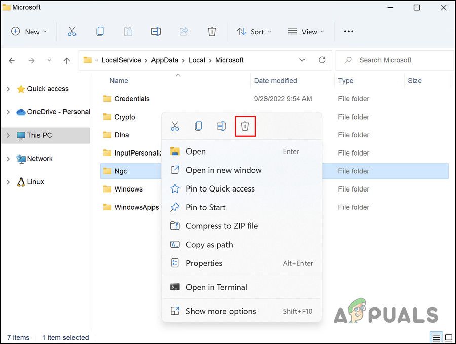 Delete the NGC folder