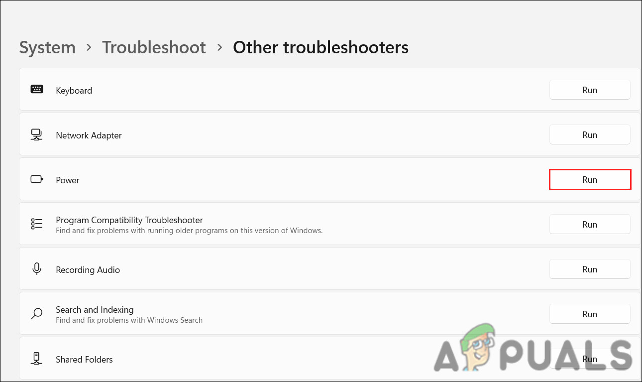 Run the Power troubleshooter