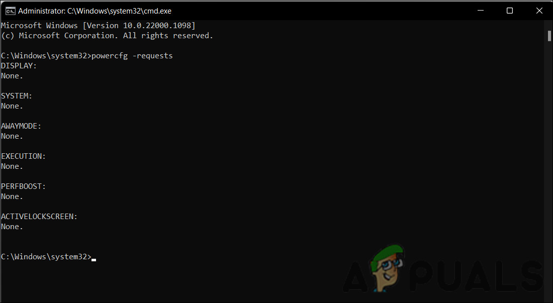 Execute the powercfg command