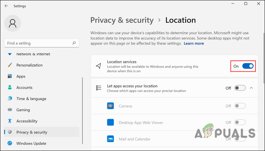 Enable the location services