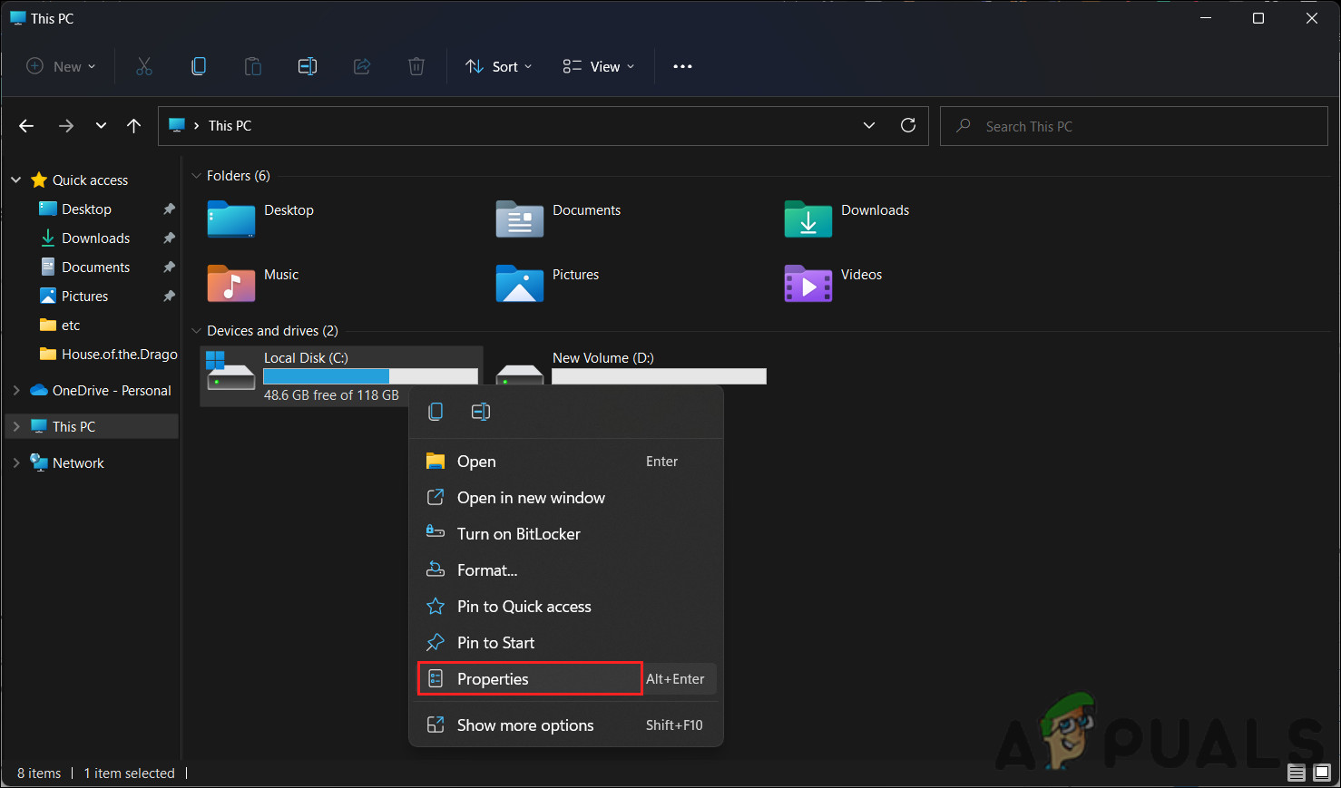 Access the C drive properties