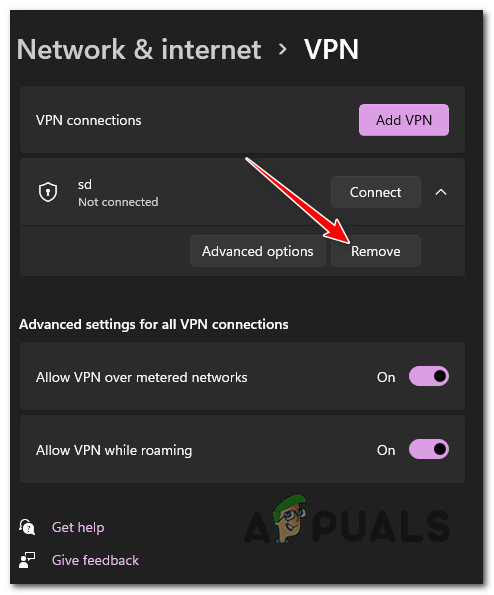 Remove VPN connection