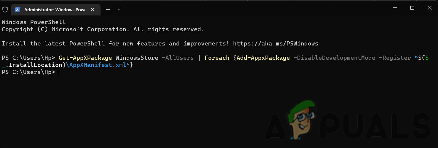 Re-register the Microsoft Store for all users