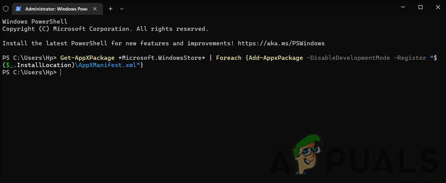 Re-register the Microsoft Store for current users