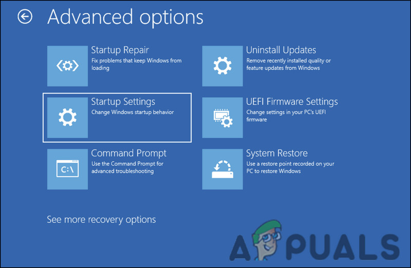 Click on Startup settings in the Advanced options menu