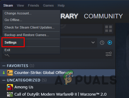 Opening Steam Settings