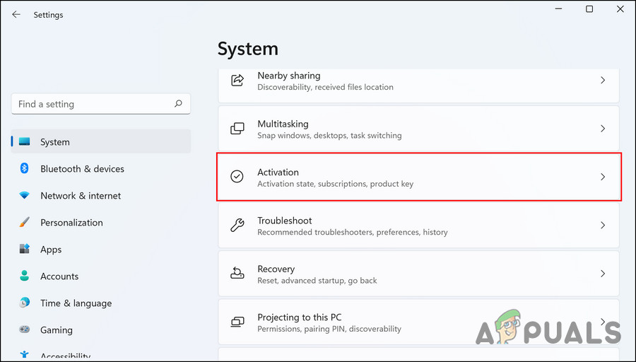 Click on the Activation button