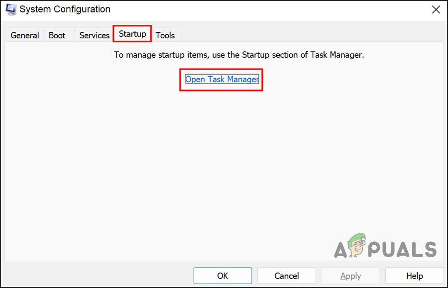Launch Task Manager using the Startup tab