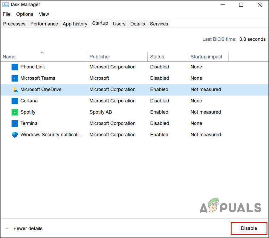Disable the startup items