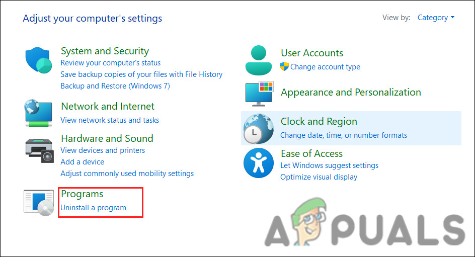 Click on Uninstall a program option