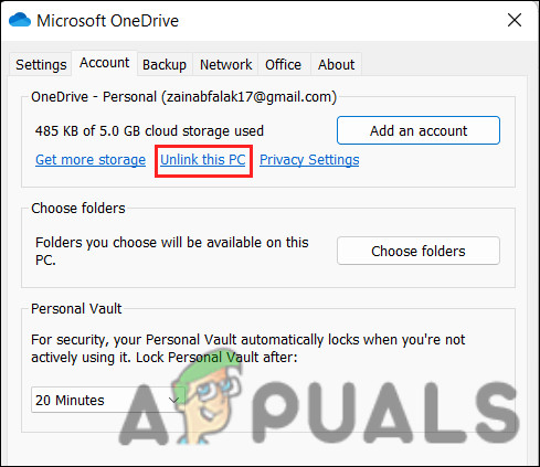 Click on the Unlink this PC option