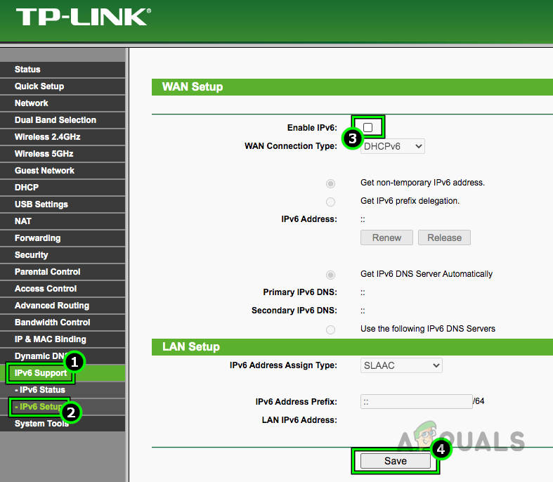 Disable IPv6 in the Router's Settings