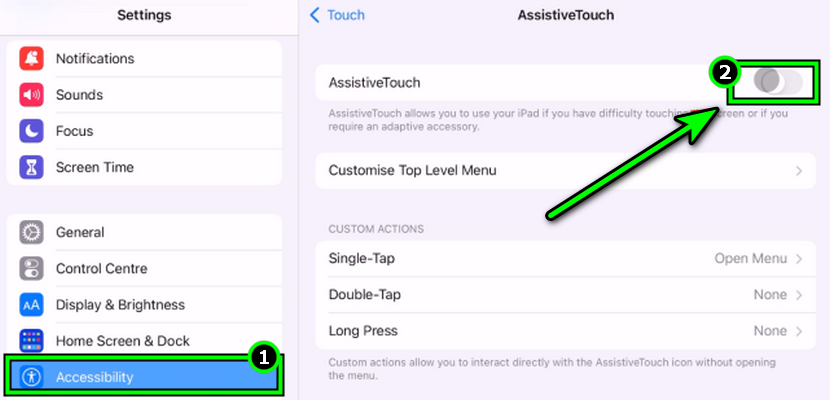 Enable Assistive Touch in the iPad's Accessibility Settings