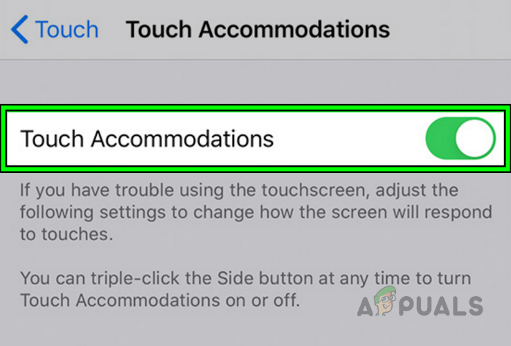 Enable Touch Accommodations in the iPad Settings