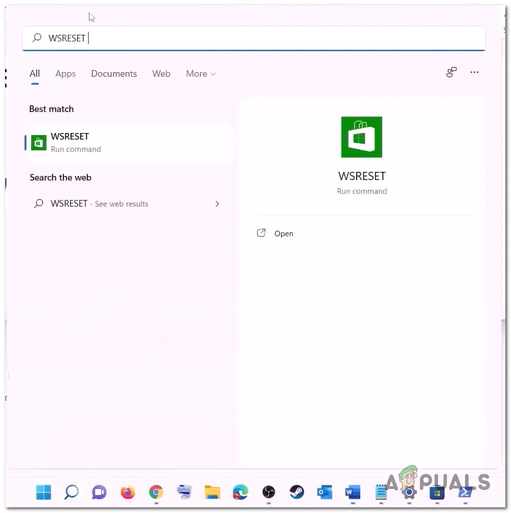 Utilizing WsReset to delete the Microsoft store local cache