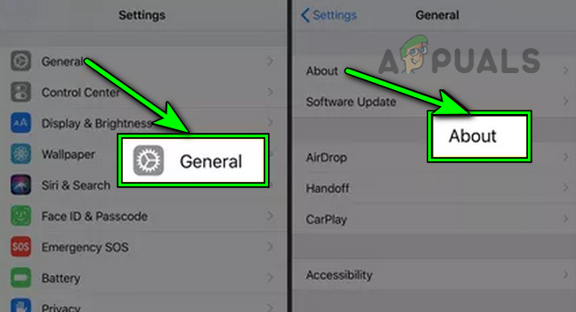 Open About in the General iPhone Settings