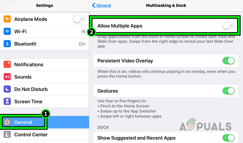Disable Allow Multiple Apps in the iPad's Multitasking & Dock Settings