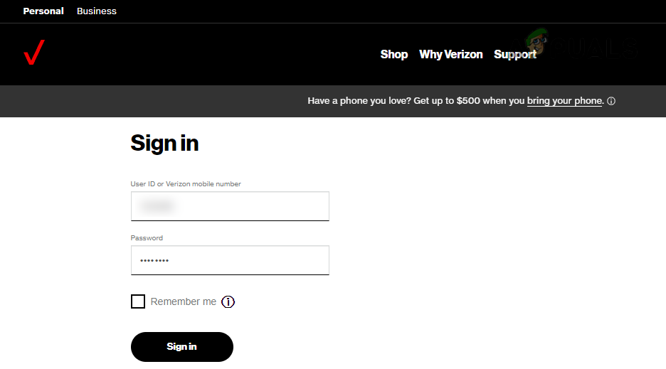 Log into the Verizon Website