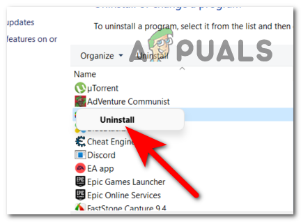 Uninstall the problematic program