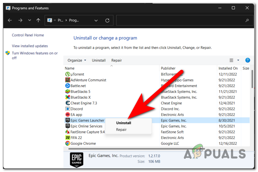 Uninstalling the Epic Games Launcher