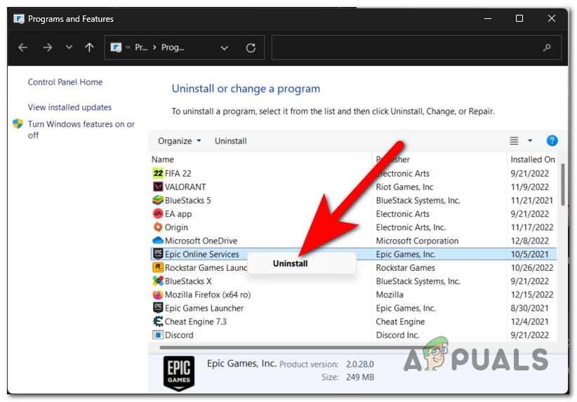 Uninstalling the Epic Online Services