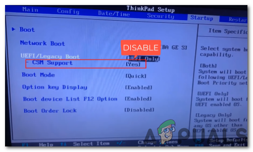 ”CSM Support” is disabled