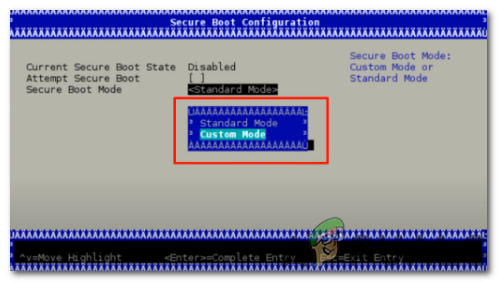 the option ”Secure Boot Mode”