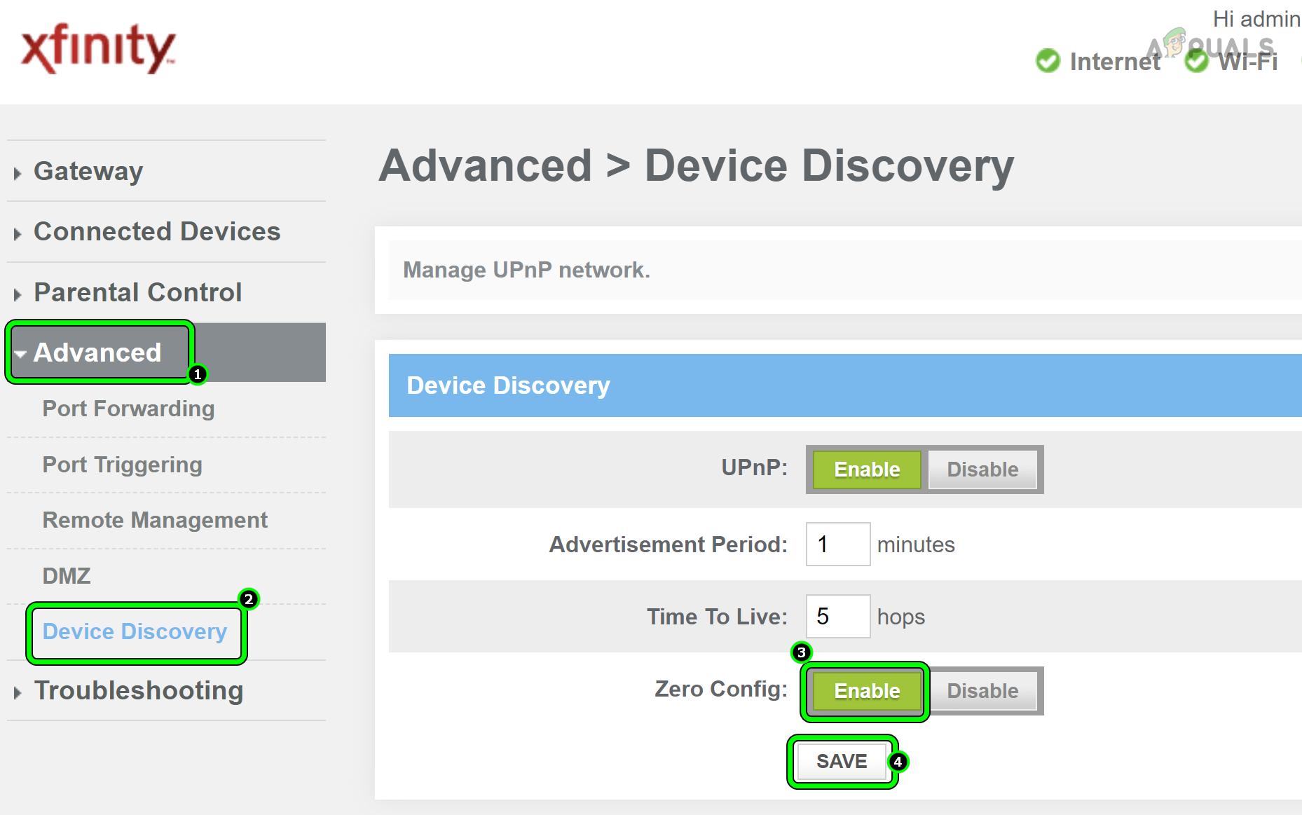Enable Zero Config for an Xfinity Router