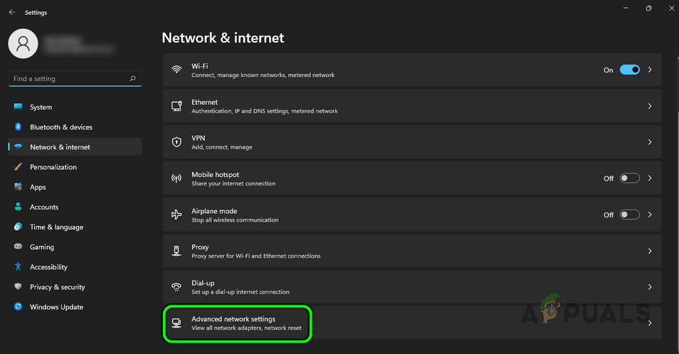Open Advanced Network Settings in the Windows Settings