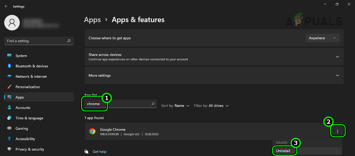 Uninstall Chrome on Windows 11