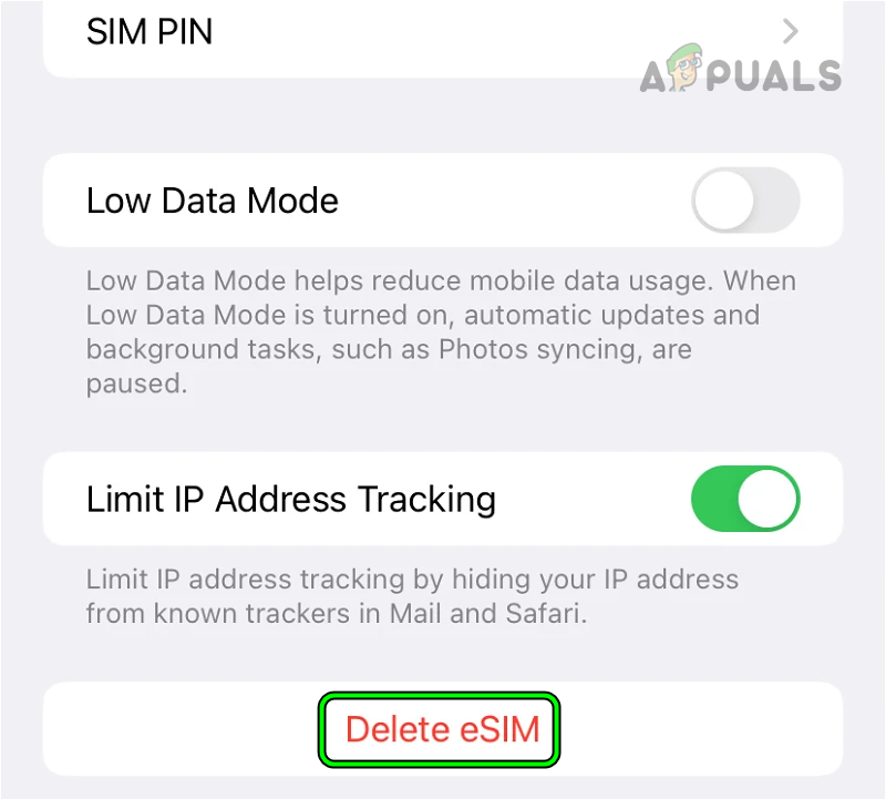Delete eSIM on the iPhone