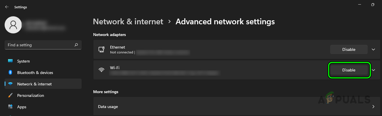 Disable Wi-Fi Network Adapter in the Windows Settings
