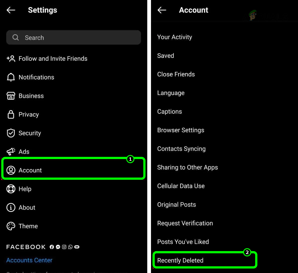 Open Recently Deleted in the Account Settings of the Instagram App