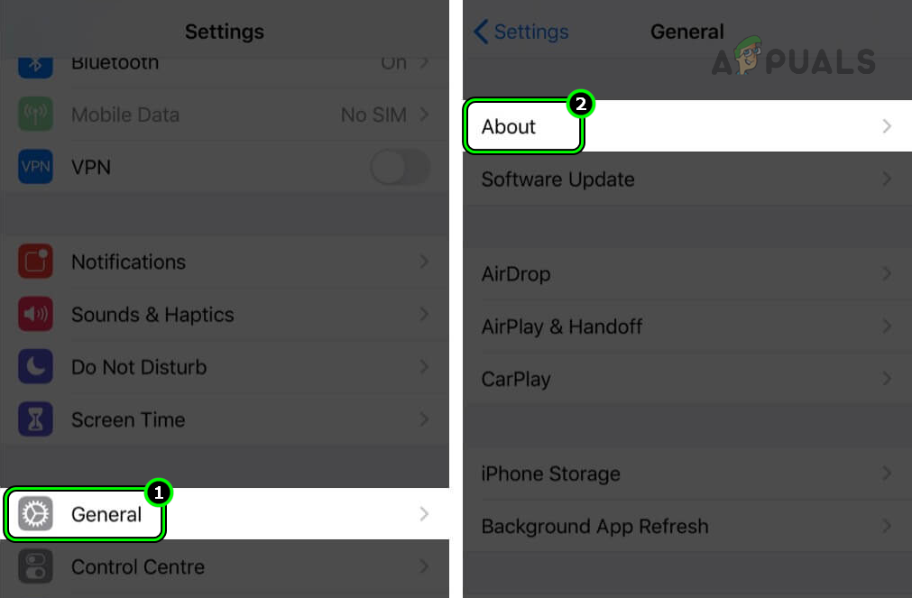 Open About in the General Settings of the iPhone