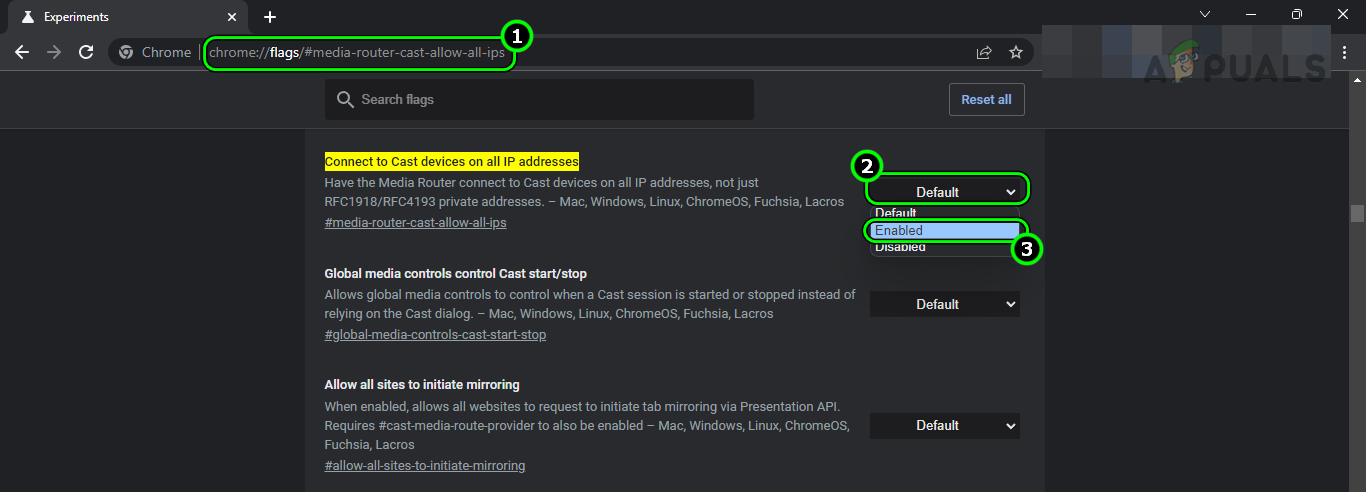 Set the Connect to Cast Devices on All IP Addresses Chrome Flag to Enabled