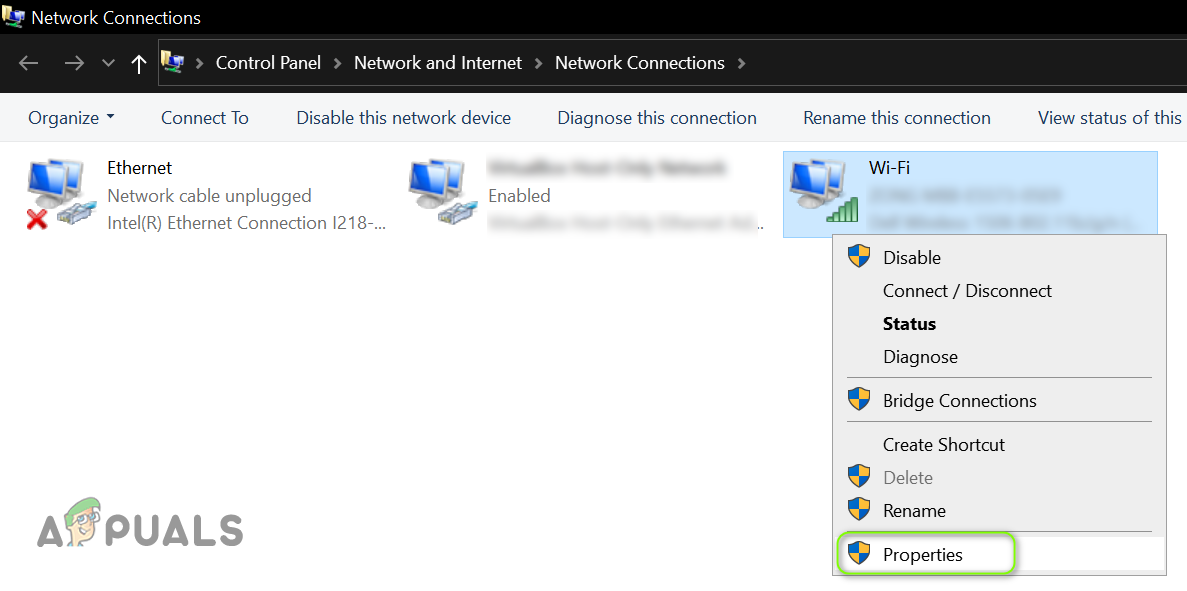 Open Properties of the Network Adapter