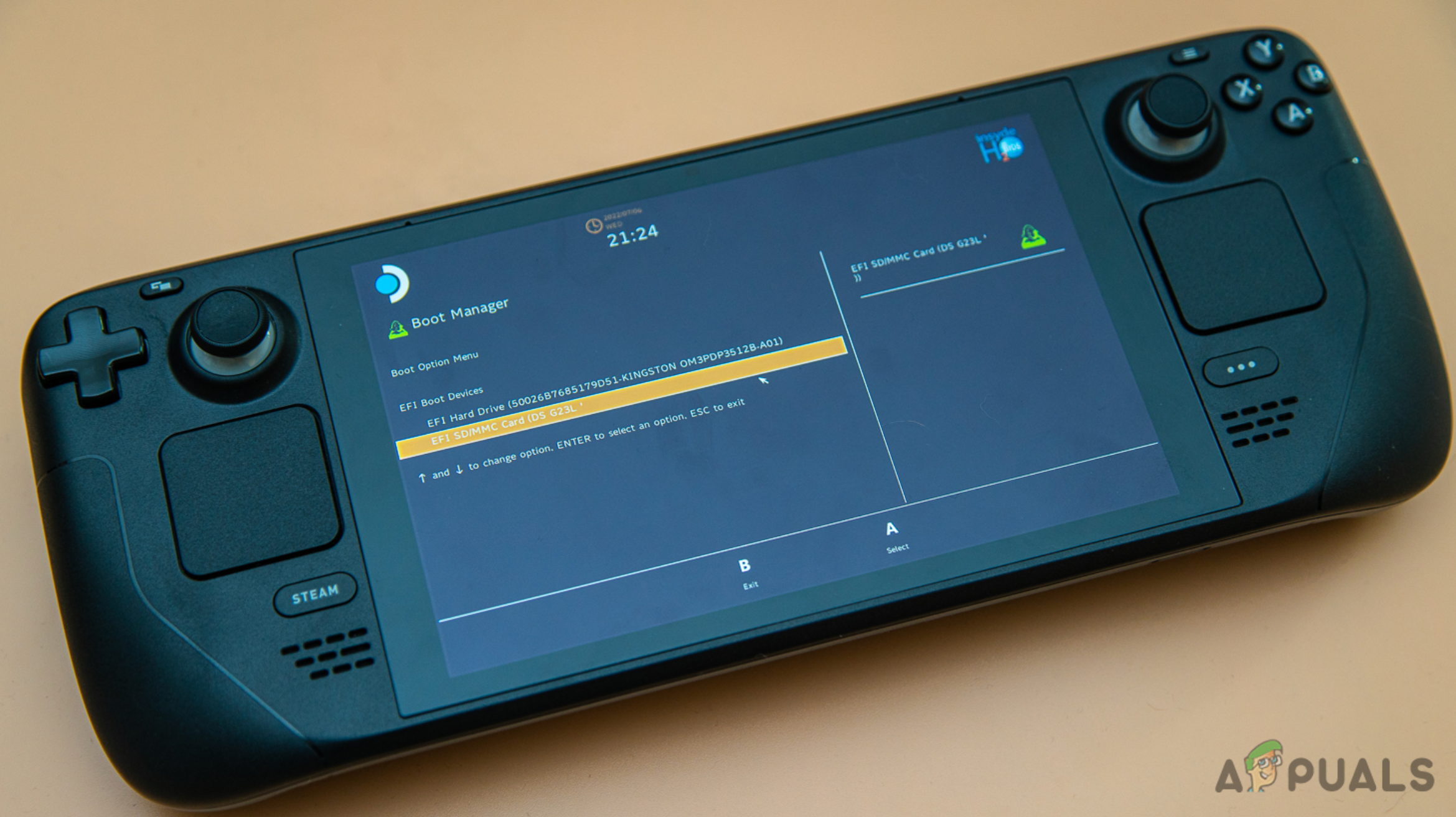 Select the USB device from the list of boot options