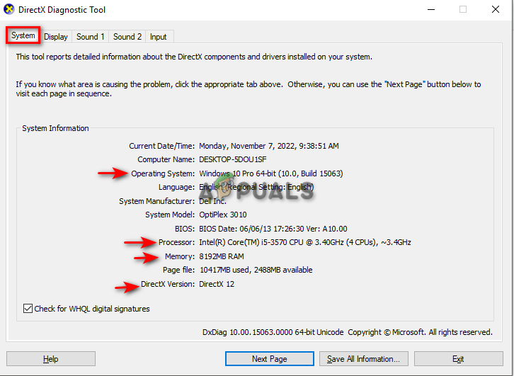 Checking System Information on Diagnostics Tool