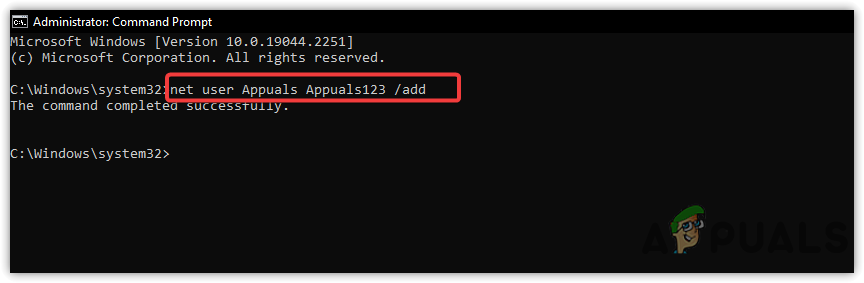 Creating a local account using command prompt