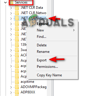 Exporting missing service folder to the desktop