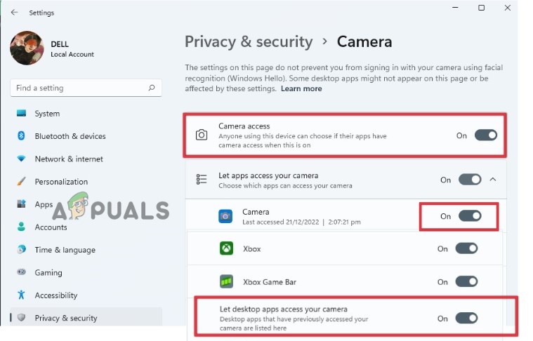 Give Access to Camera App