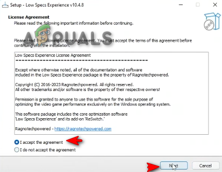 Installing Low Specs Experience