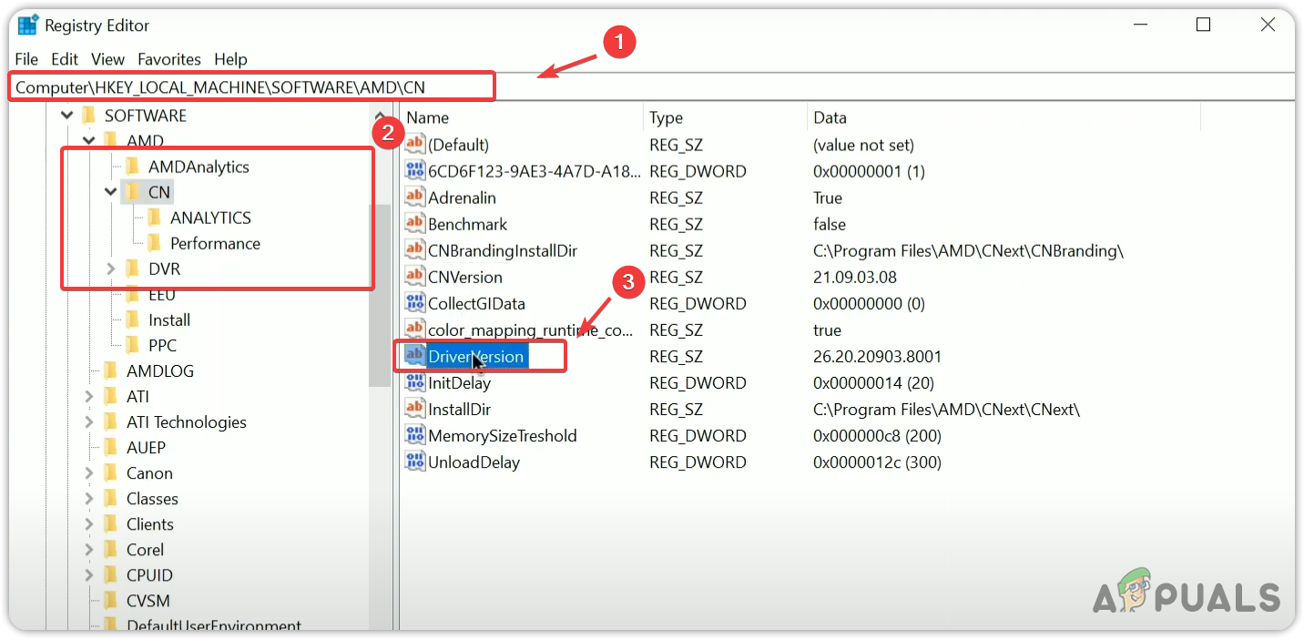 Opening AMD DriverVersion Registry entry