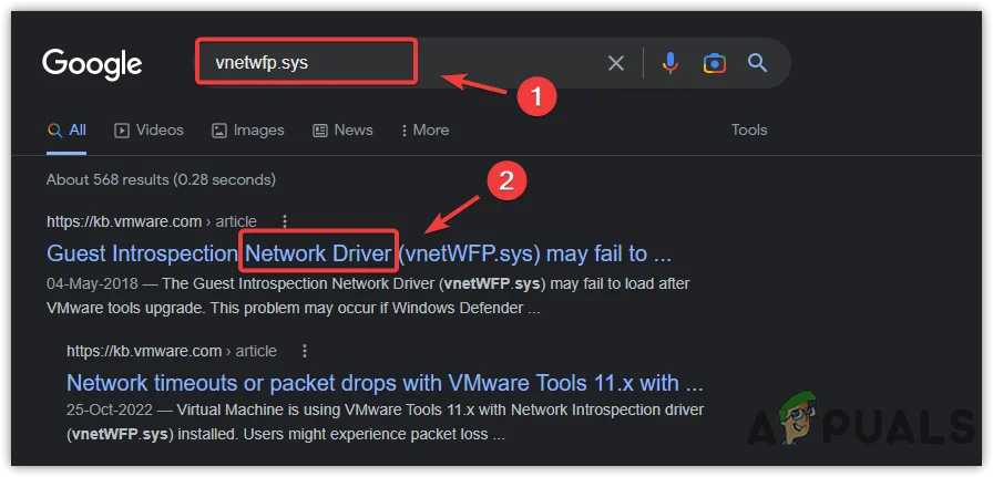 Searching a driver analyzed by a minidump file